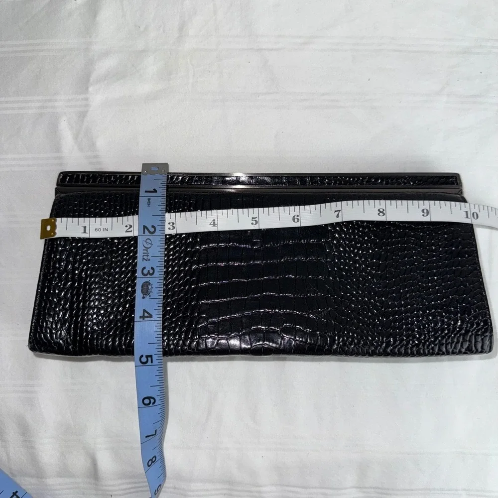 Ann Taylor Black Crocodile Embossed Clutch Evening Bag Purse Party‎ Cocktail